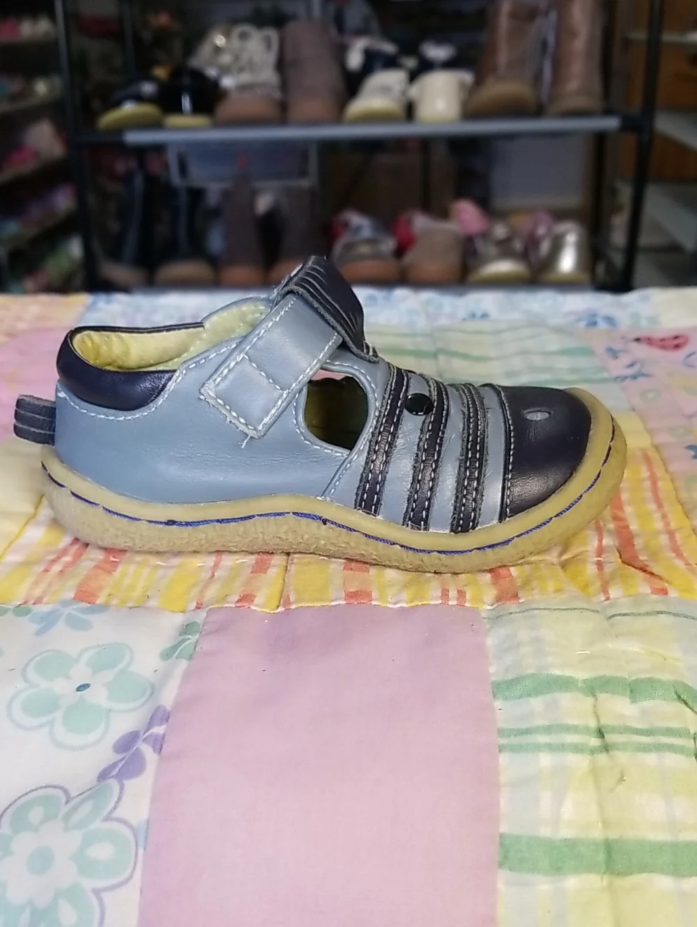 Livie & Luca Light Blue and Navy Blue Leather Zebras Size 5